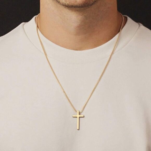 Men’s Gold Cross Necklace - Picture 5 of 14